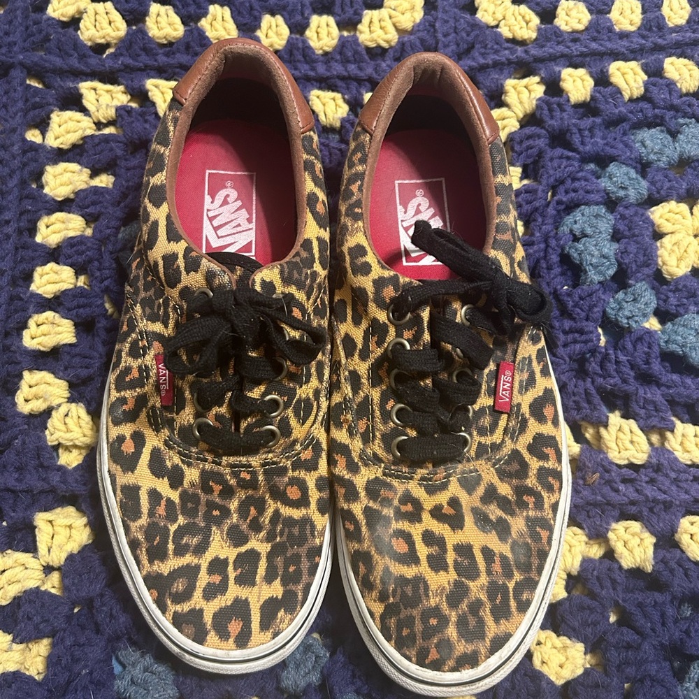 Vans Brown and Black Leopard Print Sneakers